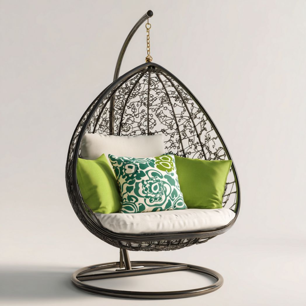 Huśtawka ogrodowa z metalu i poduszkami do relaksu - 90 x 80 x 120