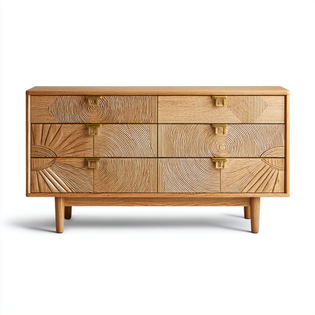 Komoda z drewna dębowego do przechowywania w salonie z rzeźbionymi frontami - 80 x 40 x 70